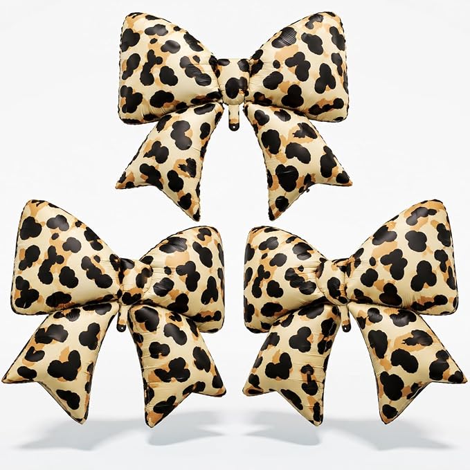 Cheetah Print Bow Balloons 3pcs, Cheetah Leopard Print Birthday Party by Togvu