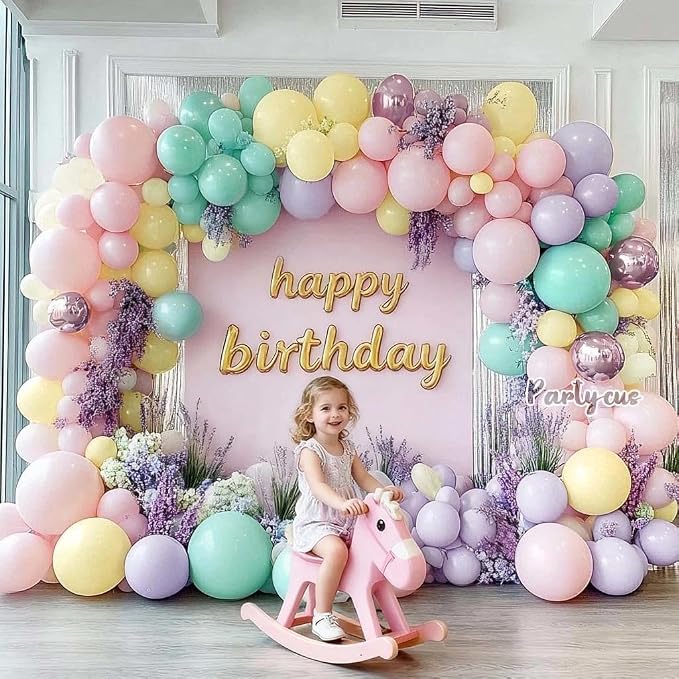 Pastel Balloon Garland Arch Kit Double Stuffed, Baby Pink Purple Yellow Green - Image 7