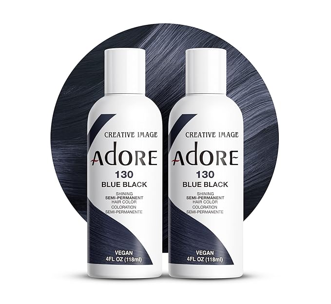 Adore Semi Permanent Hair Color (130 Blue Black) | Vegan & Cruelty-Free Blue Hair Dye | No Ammonia, No Peroxide, No Alcohol | 4 Fl Oz Each (Pack of 2)