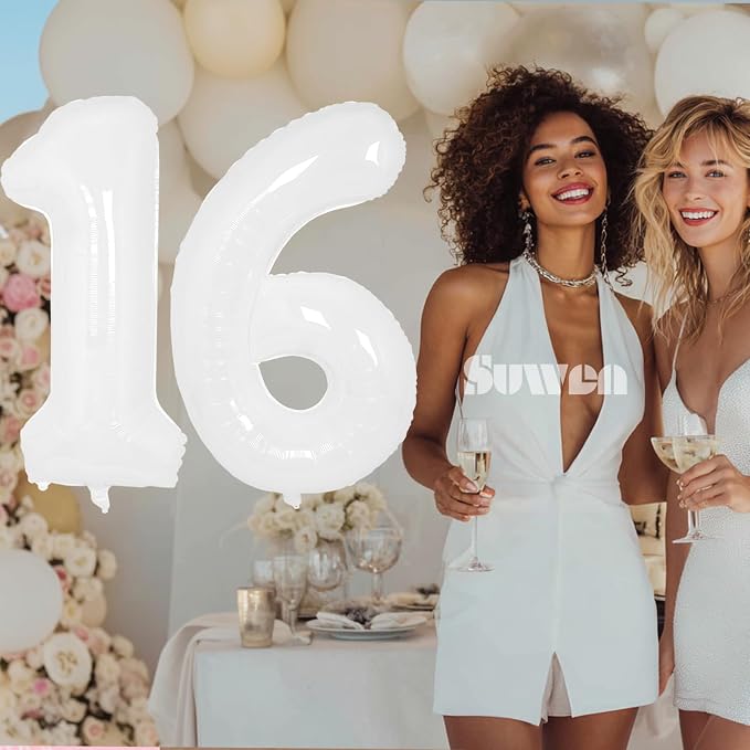 SUWEN 40 Inch White Large 16 Balloon Number Big Foil Helium Numbers 0-9 | Giant - Image 2