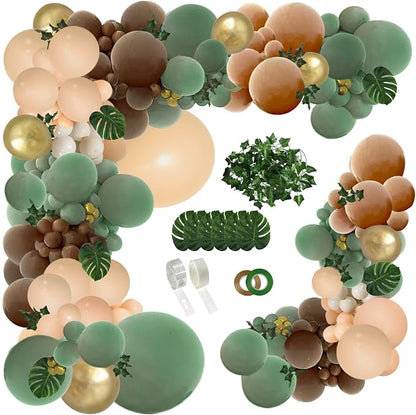 PERPAOL 148PCS Sage Green Brown Balloon Garland Kit, Jungle Safari Woodland by Thesourceofpartyjoy
