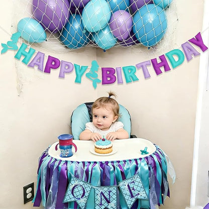 Pre-Strung 3D Felt Mermaid Happy Birthday Banner, Birthday Party Decorations | - Image 2