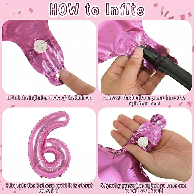 Pink Number 6 Balloon 40 Inch, Shiny Metallic Digit Party Supplies | Radiant - Image 5
