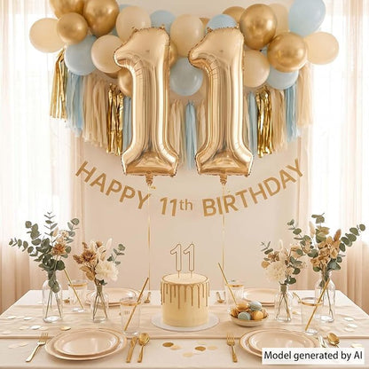 White Gold Number 11 Balloon 40 Inch, Champagne Foil Eleven Decoration | - Image 3