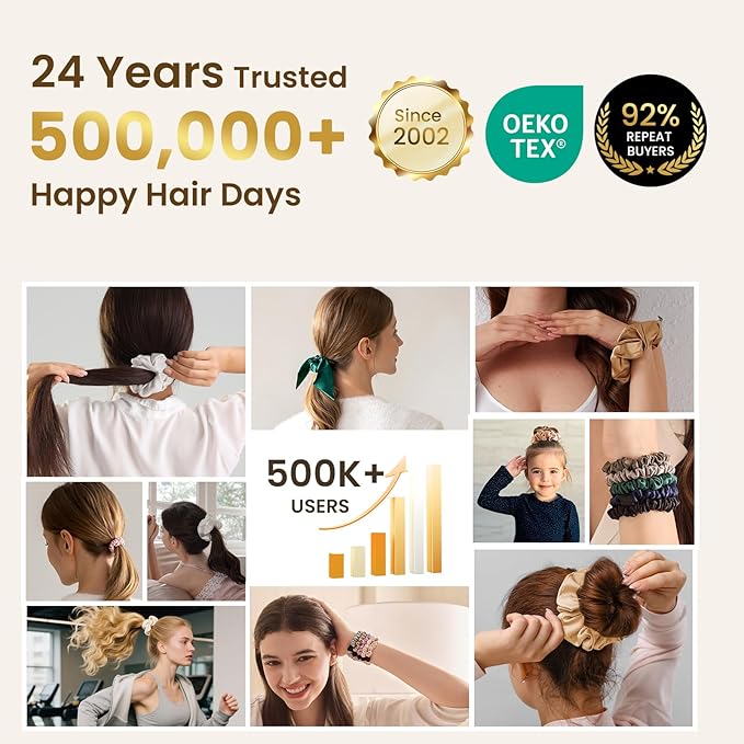 THXSILK 100% Mulberry Silk Scrunchies 3-Pack, 25 Momme Mulberry Silk Hair Ties for Women, Sleek Low Profile No Damage Ponytail Holders, for Fine Hair & Everyday Use, Grey