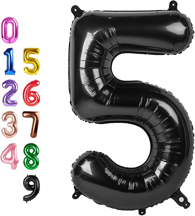 Number Balloons Black 5 Balloon 40 inch by Enyeopd