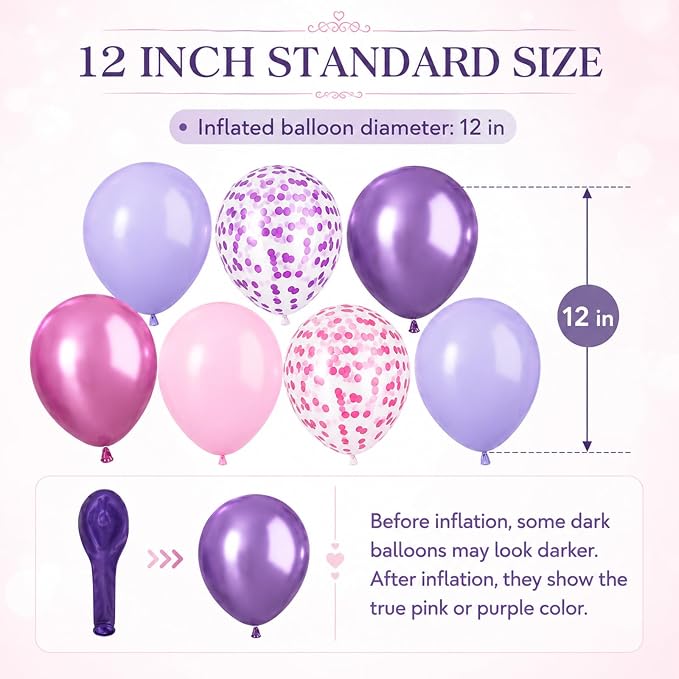 Pink and Purple Balloons, Metallic Purple Pink Latex Balloons - Image 5