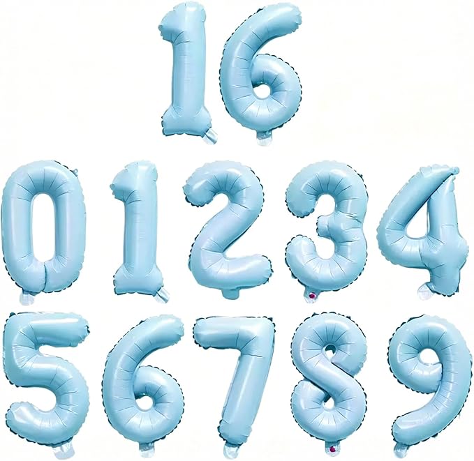 2 Set 20 Pcs Baby Blue Number Balloons 0-9 Number 16 Inch Mylar Foil Balloons by Unknown