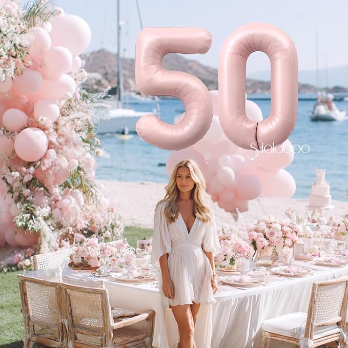 40 Inch Light Pink Number 50 Balloon 0-9 50th Foil Big Giant | Digital - Image 4
