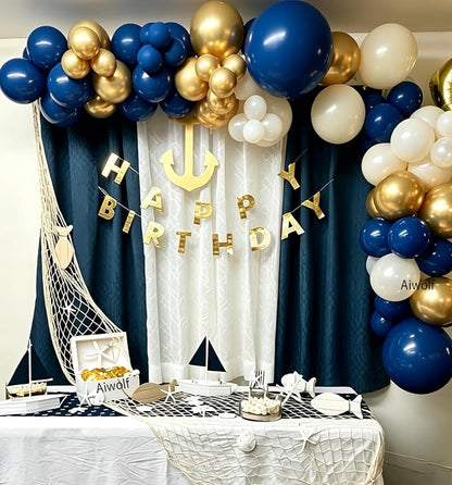 Navy Blue and Gold Party Balloons, Baby Shower, Graduation, Retirement Party - Image 2