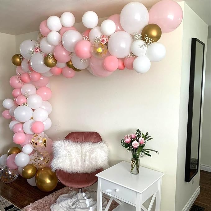 Balloons Pink White Gold, 12 Inch Pastel Pink Pearl White Metallic Chrome Gold - Image 4