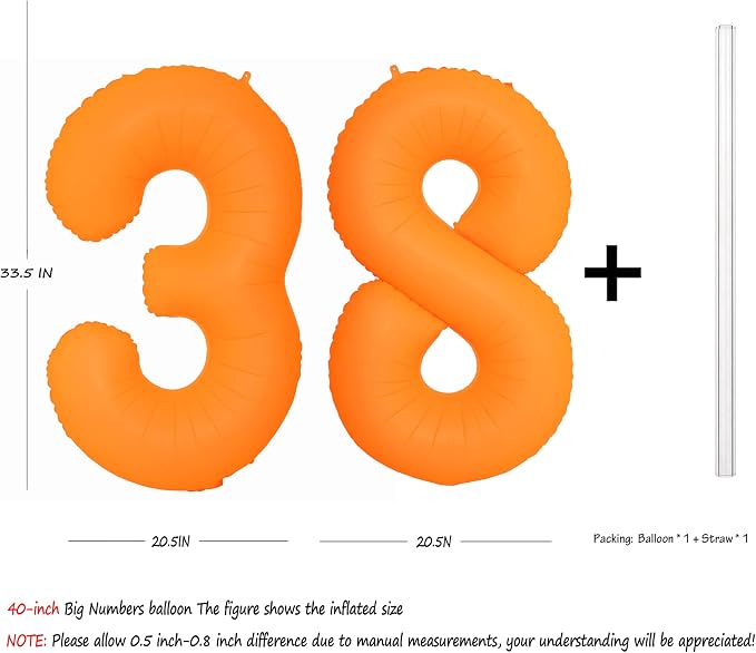 Orange Birthday Number 38 Balloon 40IN Fluorescent Orange 83 Balloon | - Image 2