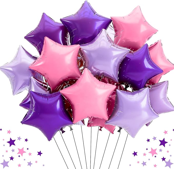TONIFUL 15 Pcs Star Balloons 18 Inch Large Purple Pink Foil Balloons | Big by TONIFUL
