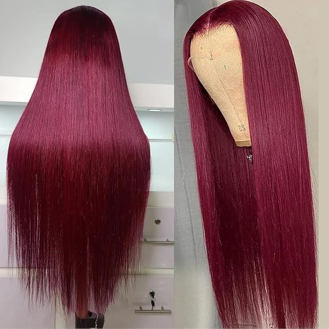 28 Inch 99J Burgundy Lace Front Wigs Human Hair 200 Density 13x6 Straight Lace Frontal Wigs Human Hair Red Wig Wine Red Lace Front Wigs Pre Plucked Glueless