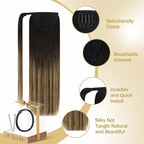 Ve Sunny Hair Extensions Ponytail Real Human Hair 80G Wrap Around Clip in Ponytail Hair Extensions Straight Extensions Human Hair for Women Black Ombre Dark Brown Balayage Caramel Blonde 14inch