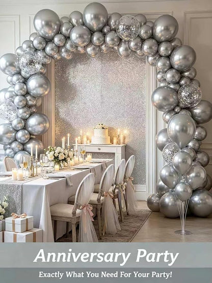 Silver Balloons 125 Pcs Different Sizes 18 12 10 5 Inch Silver Balloon Arch Kit - Image 9