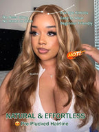 KLAIYI Wear And Go Glueless Wig Bye Bye Knots 13x4 Precut Lace Front Wigs Human Hair Ombre Highlight Blonde Body Wave Wig Pre Bleached Pre Everything Pre Plucked with Baby Hair 3S Ready to Wear 26Inch