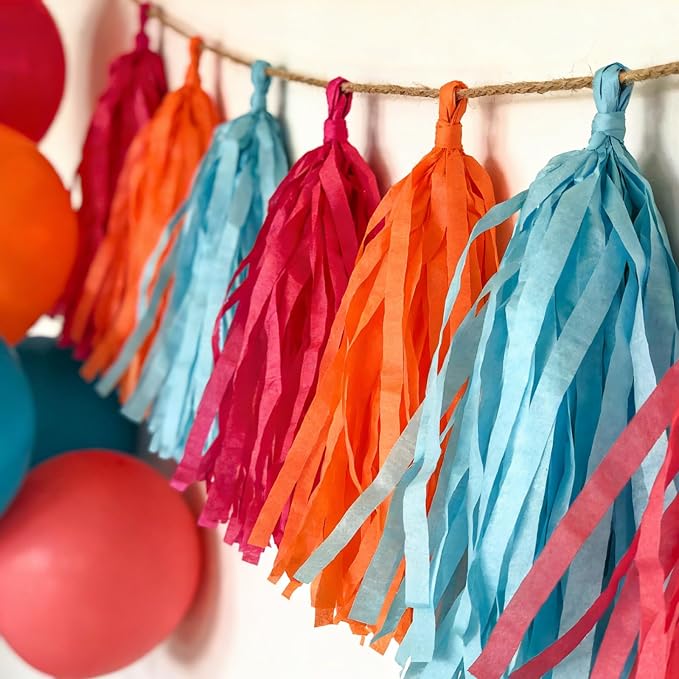 Rose Red Orange Blue Red Tassel Garland，Tissue Tassel Banner Mexican Birthday - Image 3