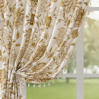 Vintage Tan Floral Curtains by F-CHU