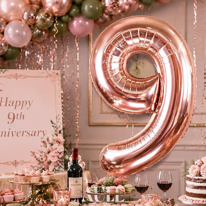 AULE 40 Inch Rose Gold 9 Balloon Number Foil 0-9 Birthday Big Numbers | - Image 5