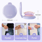 RHOS Hair Brush with Mirror for Women, Girls - Compact Folding Brush with Soft Nylon Bristles and Mirror - Portable Hair Brush for Travel (Purple)