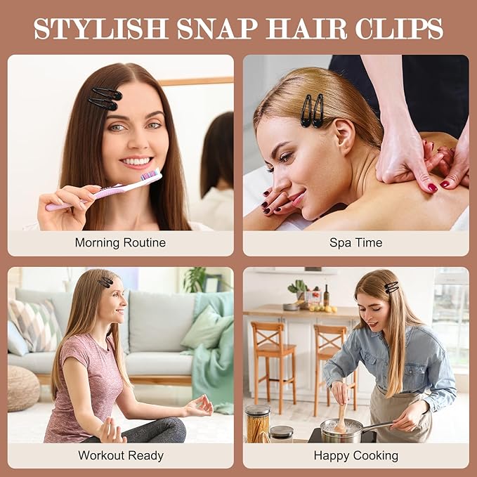 Glossy Black Snap Hair Clips by FLAREANN – 50 PCS 2 Inch Non-Slip Metal Hair Barrettes for Women – Classic Black Hair Clips for Daily Styling & Minimalist Accessories