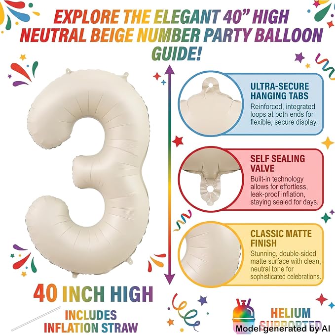 40" Beige Foil Number 13 Balloon - Image 2