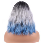 BERON 14 Inches Blue Wig with Bangs Short Bob Curly Wigs Silver Blue Wigs for Women Girls