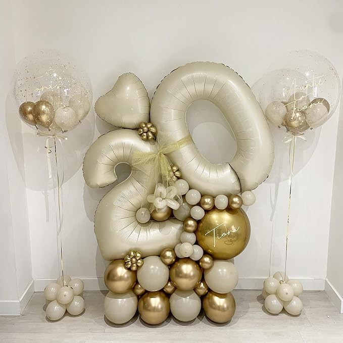 Number 2 Balloon Beige, 40 Inch Large Cream Foil 2 Helium Balloons - Image 8