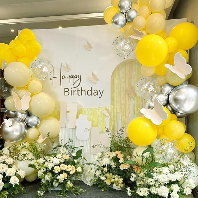Yellow Silver Balloon Garland Arch Kit - Image 4
