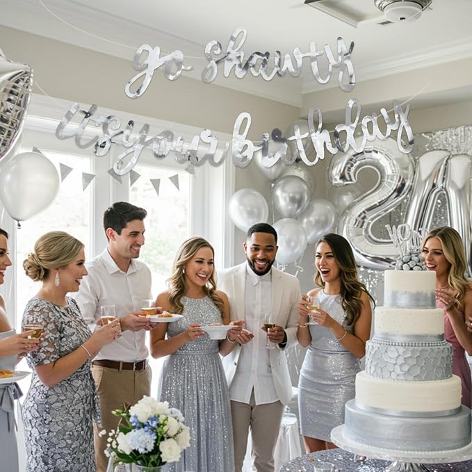 BEISHIDA Bright Silver Pre-Strung Go Shawty It's Your Birthday Banner Decor | - Image 4