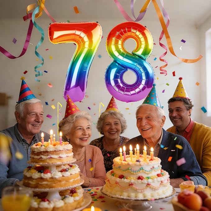 40 Inch Number 78 Balloons for 78th Birthday Party Decorations, 0-100 Rainbow - Image 2