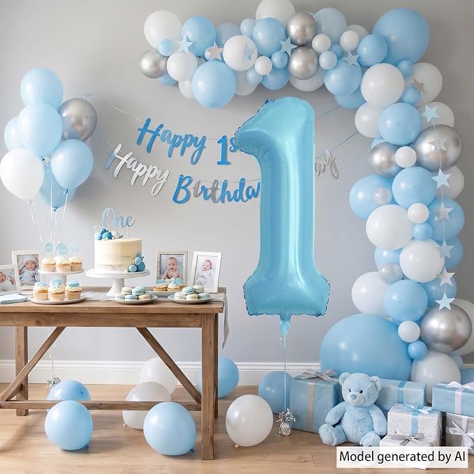 Pearlescent Blue Number 1 Balloon 40 Inch, Shiny Foil - Image 6