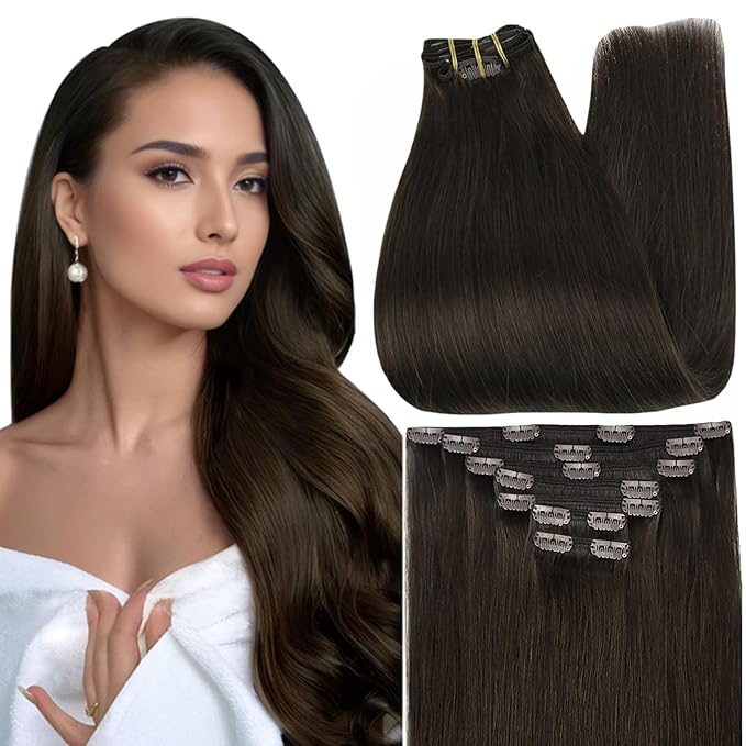Full Shine Clip on Hair Extensions for Women 12 Inch Short Dark Brown Clip in Hair Extensions for Short Hair 7 Pieces 95 G