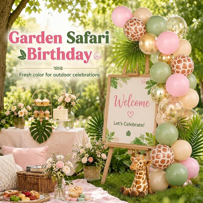 Pink Safari Balloons, 12 Inch Sage Green Pastel Pink Balloons, - Image 4