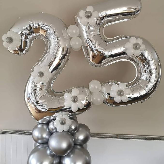 40 Inch Silver 25 Number Balloons Giant Jumbo Huge 25 or 52 Foil Mylar Helium - Image 5