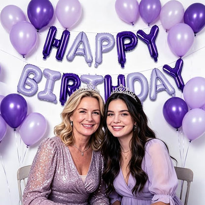 TONIFUL 16 Inch Light and Dark Purple Happy Birthday Foil Balloons | Mixed - Image 6