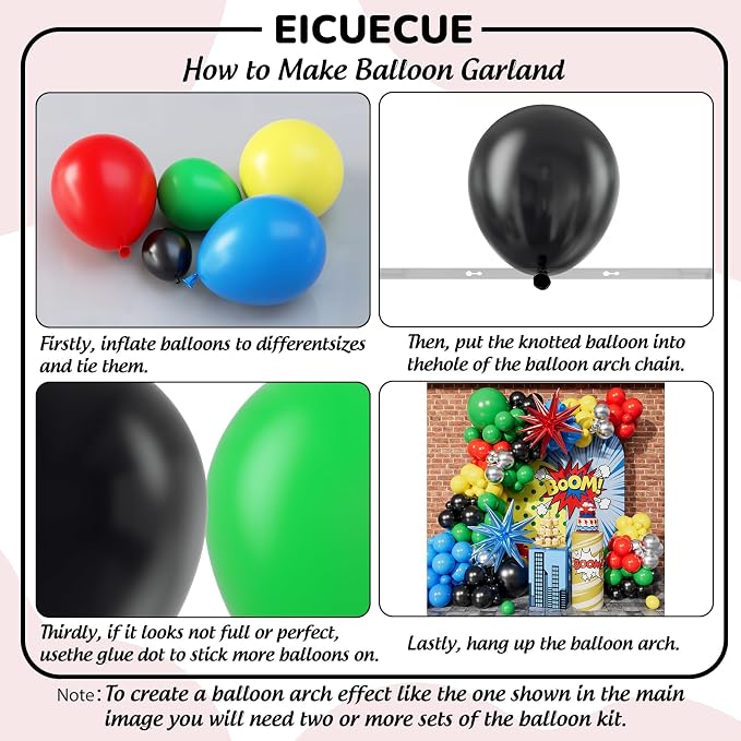 Red Blue Yellow Green Black Balloons Garland Arch Kit - Image 3