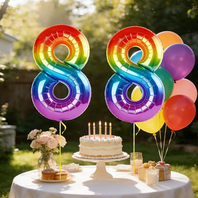 40 Inch Number 88 Balloons for 88th Birthday Party Decorations, 0-100 Rainbow - Image 3