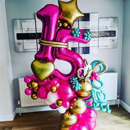 Hot Pink 15 Balloon Numbers, 40 Inch, 15th or 51st Birthday, Aluminum Mylar Foil - Image 3