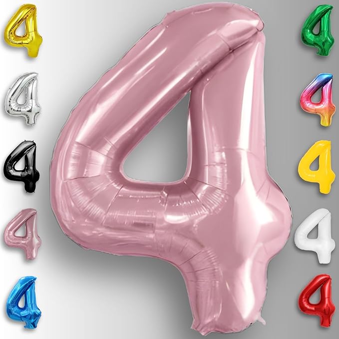 Pink Pearl Number Balloon 4 Mylar Foil Macaron Balloons 40 inch - Image 2