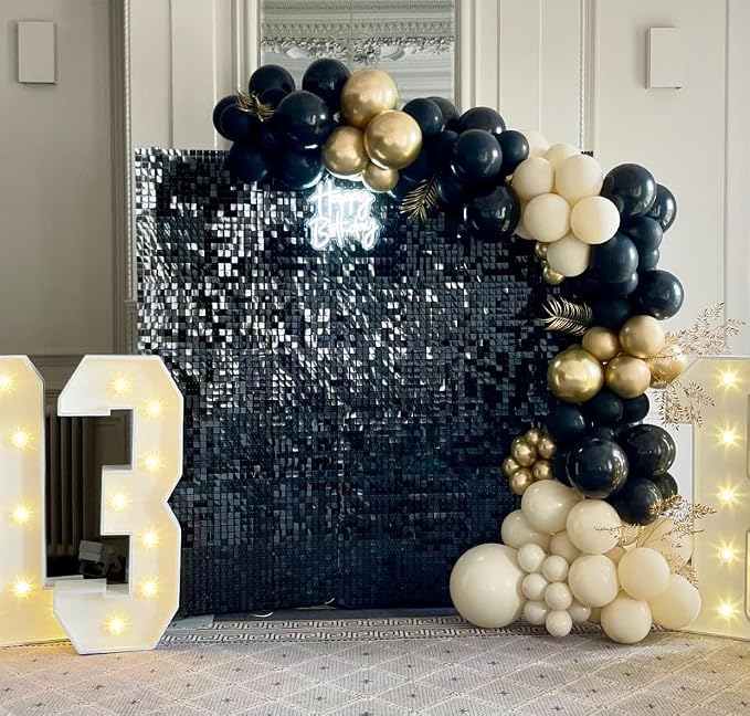 Shimmer Wall Backdrop Black Wall Panels 24Pcs Square Sequin Shimmer Wall - Image 2