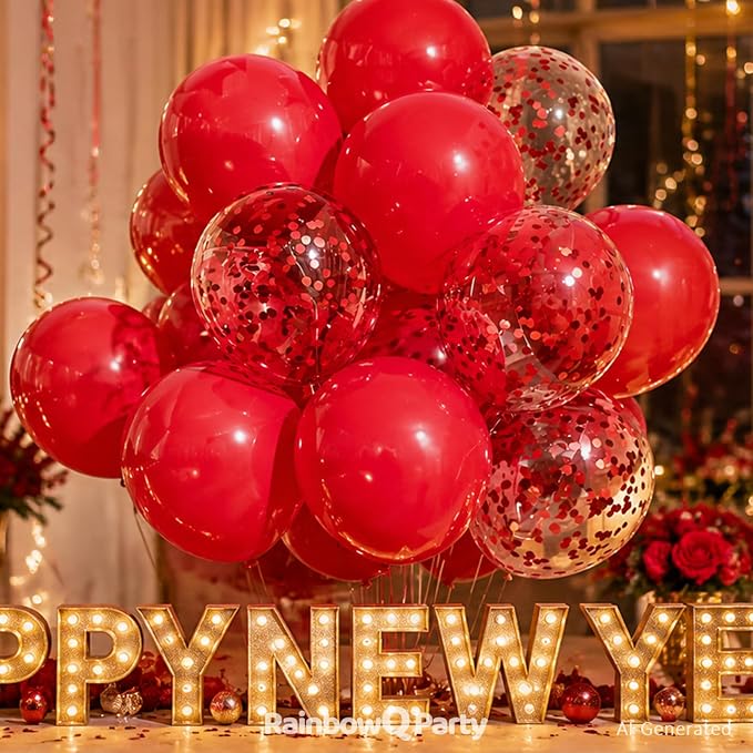 RainbowQ Red Balloons 55Pcs 12 Inch Confetti Latex Helium Party Balloon | Red - Image 4