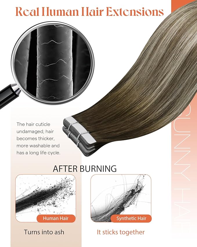 Sunny Hair Tape in Hair Extensions Human Hair,Balayage Brown with Blonde Hair Extensions Tape in 12 Inch Real Human Hair Tape in Extensions 40Pcs 60g