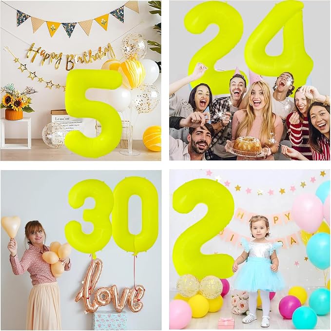 Fluorescent Yellow Number Balloon 40 inch Giant Foil Helium Balloons Yellow - Image 3
