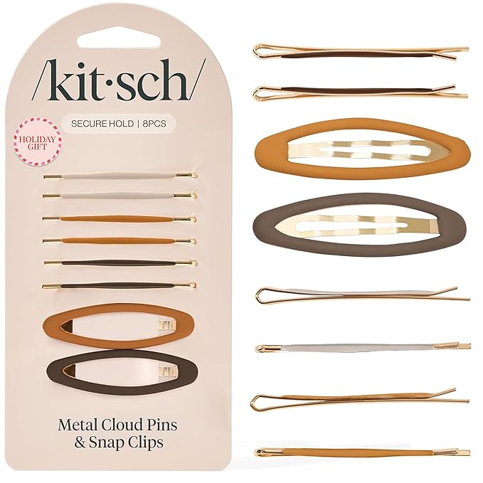 Kitsch Hair Clips for Women & Bobby Pins – Gold Metal Snap Hair Barrettes | Stylish, No Slip, Pain-Free | Ideal for Everyday Hairstyles | Ideal Gifts for Women - Sedona, 8pc Set