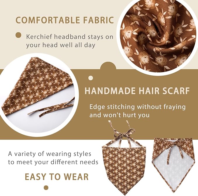 6 Pack Hair Scarf Headband for Women Elastic Bandana Head Scarf Large Boho Triangle Kerchief with Clips Non Slip Scarves