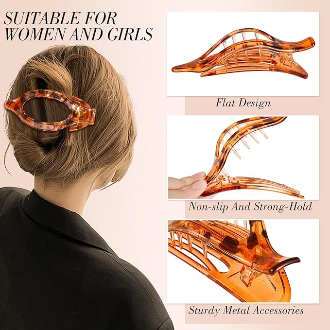 Obeoby 6 Pcs Flat Hair Clips for Women, 3 Types French Flat Claw Clips Hair Accessories Barrettes Large Medium Stocking Stuffers Christmas Gifts (Tortoiseshell)