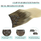 DOORES Human Hair Extensions Clip in, Ash Brown to Platinum Blonde 14 Inch 100g 7pcs, Real Clip in Extensions Straight Natural Hair