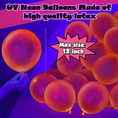 100 Pcs UV Neon Orange Balloons 12 inch Neon Party Supplies, Glow in the Dark - Image 2